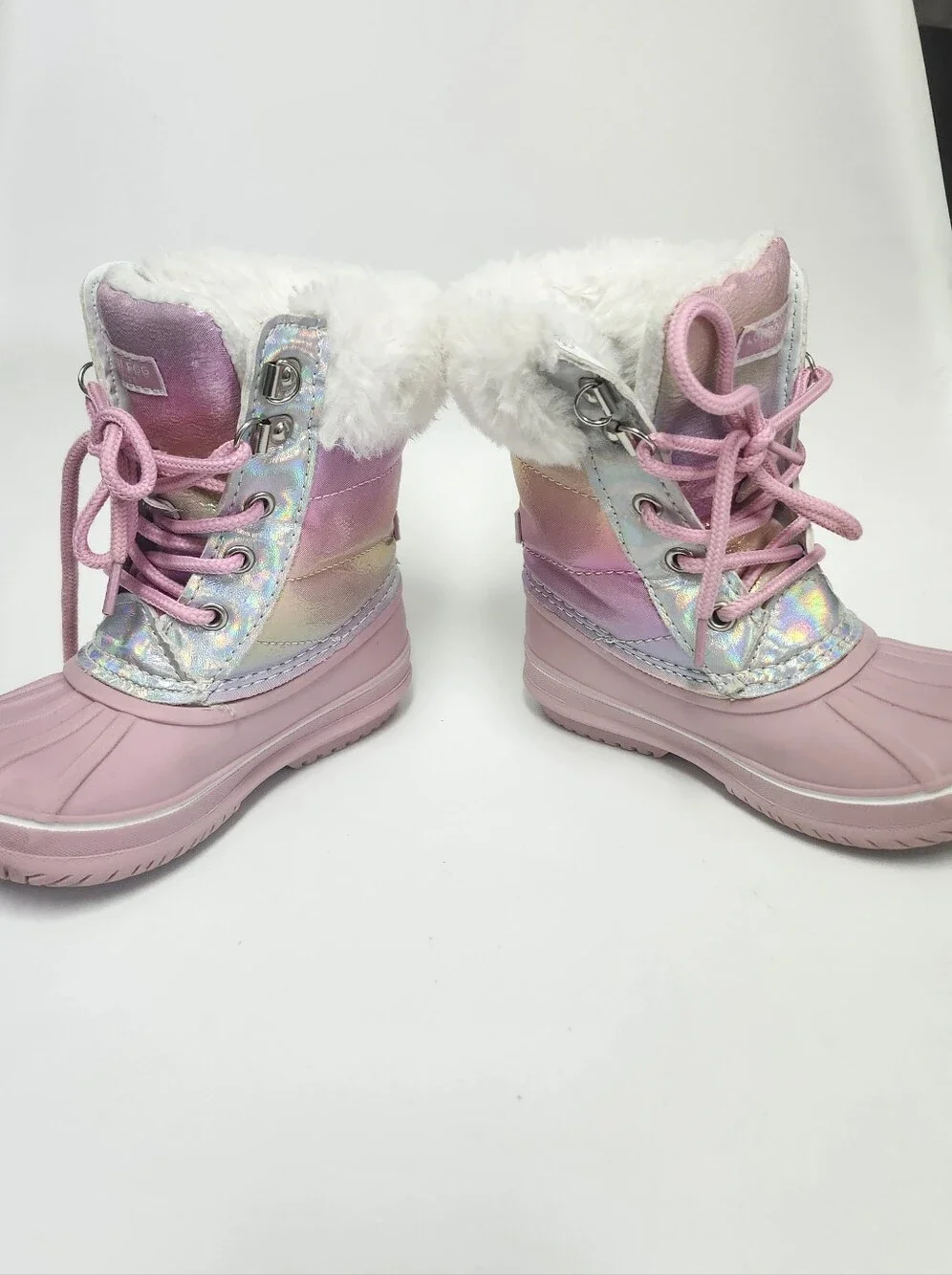 London Fog Collection Toddler Girls Sz 9 Pink Shimmer Faux Fur Warm Winter Boots